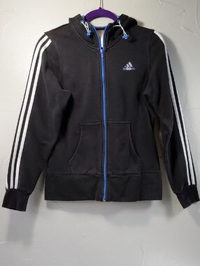 Adidas 3-Stripe Zip Track Hoodie Black Violet & White Women's Small